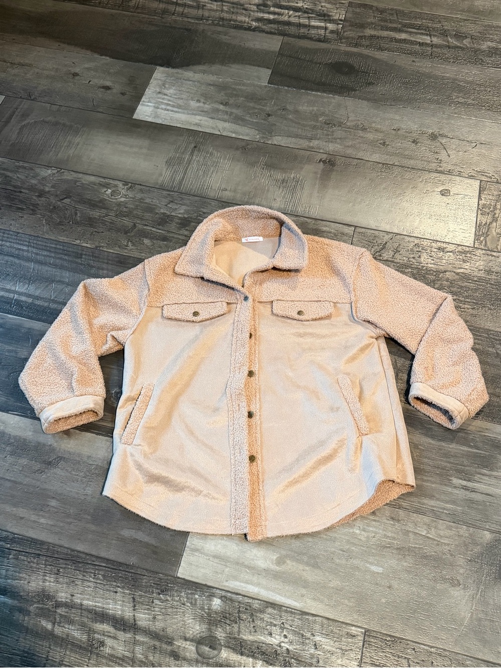 Womens Cozy Sherpa Button-Up Jacket in Light Beige size XL